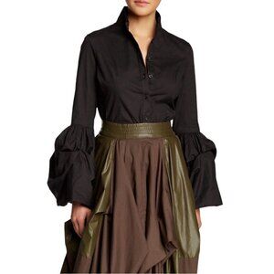 NWT TOV Los Angeles Gothic Blouse Sz.M Black Bell Sleeve High Collar Whimsigoth